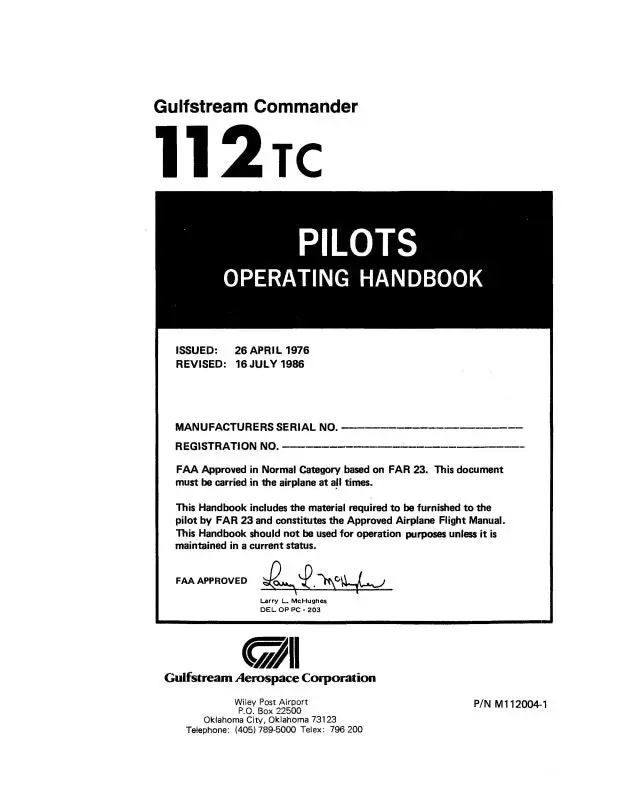 Aero Commander 112Tc 1976 Pilot's Operating Handbook (M112004-1) 1