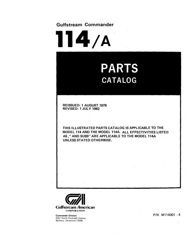 Aero Commander 114, 114A Series Illustrated Parts Catalog (M114001-4) 1