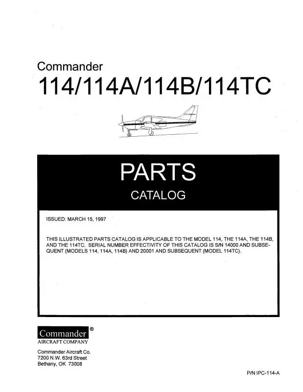 Aero Commander 114, 114A,B,Tc Series 1997 Illustrated Parts Catalog (Ipc-114-A) 1