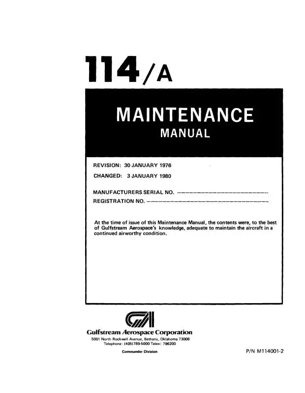 Aero Commander 114-A 1976 Maintenance Manual (M114001-2) 1