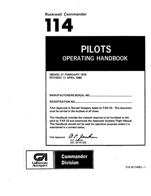Aero Commander 114 1976-78 Pilot's Operating Handbook (M114001-1) 1