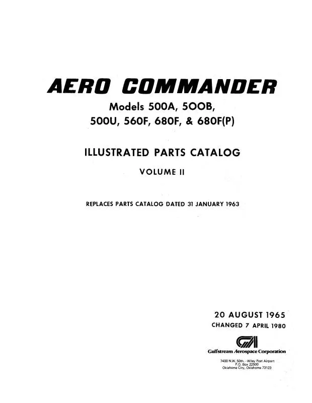 Aero Commander 500A, B, U, 560F, 680F,680F(6) Illustrated Parts Catalog (Ac500,560,680Pc) 1
