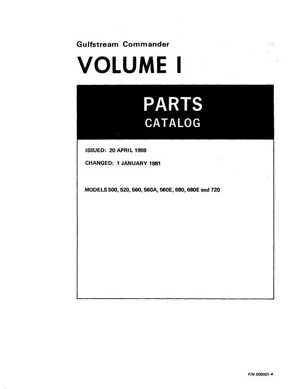Aero Commander 500 Thru 720 Series Volume 1 & Ii Illustrated Parts Catalog (500001-4) 1