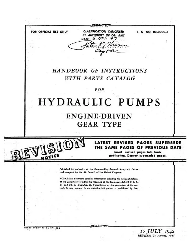 Pesco Model B-2 Hydraulic Pump Parts Catalog With Instructions, (03-30Cc-3) 1