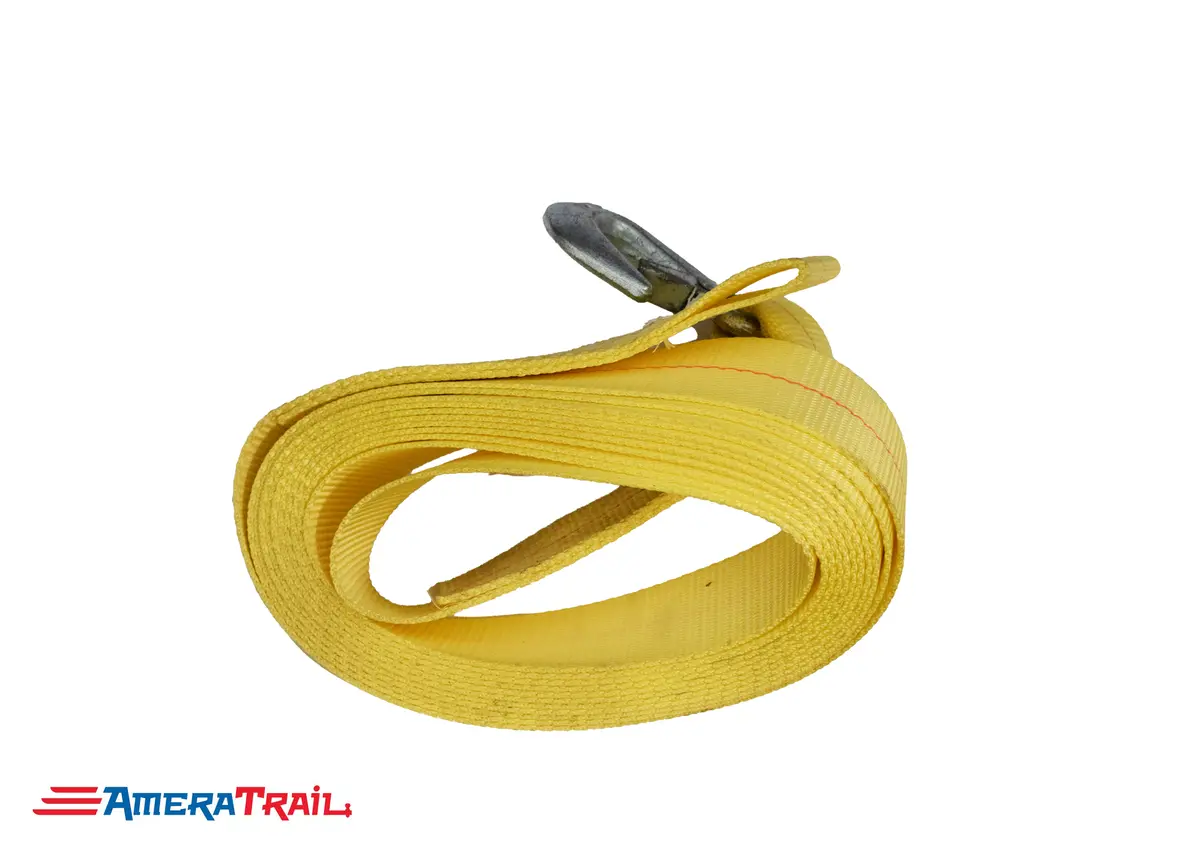 2500 - 3300 Lb. Winch Strap, 20' X 2" W/ Latch Hook, - Yellow 1
