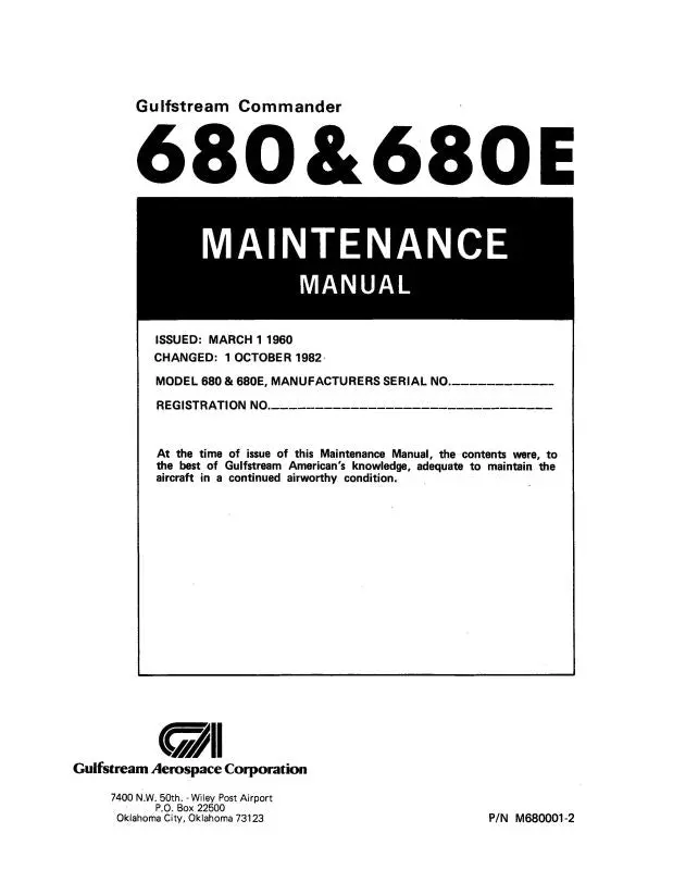 Aero Commander 680, 680E Maintenance Manual (M680001-2) 1