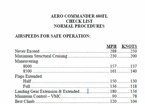 Aero Commander 680Fl Pressurized Pilot's Checklist (Ac680flp-Cl-C) 1