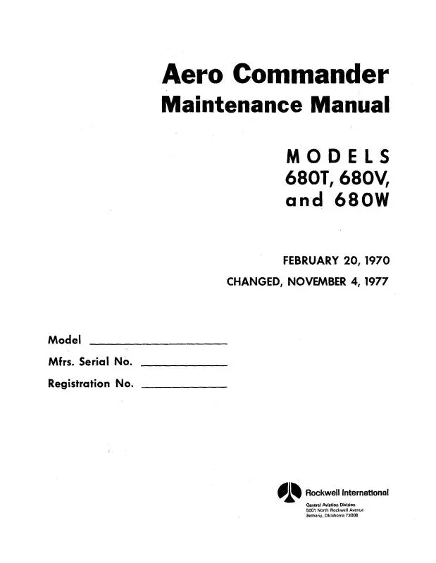 Aero Commander 680T, 680V, 680W Maintenance Manual (Ac680tvwmc) 1
