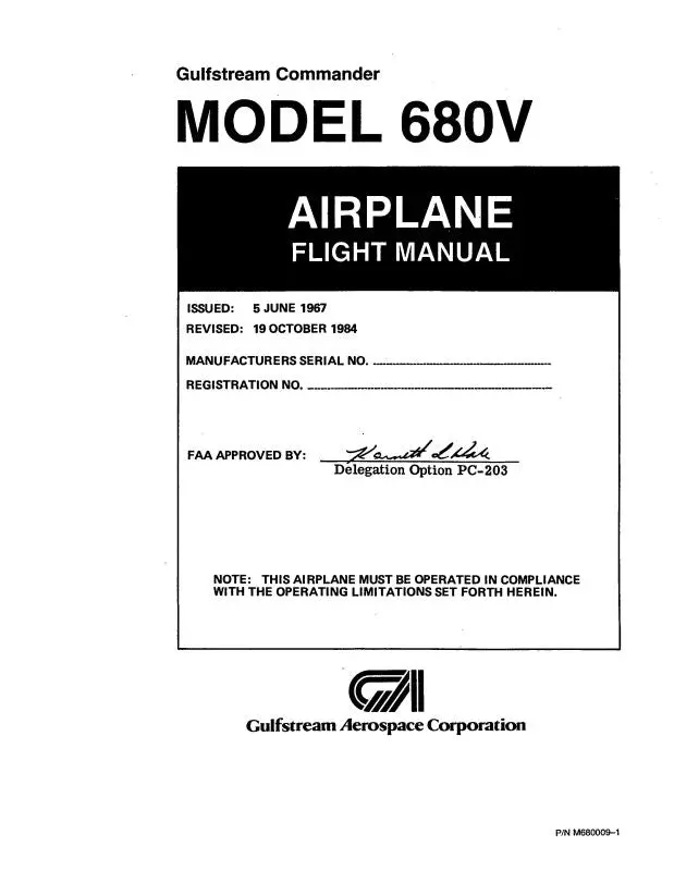 Aero Commander 680V 1967 Flight Manual (M6800009-1) 1