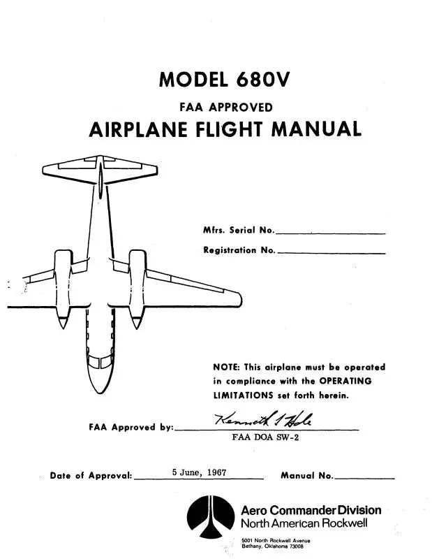 Aero Commander 680V Turbo Ii 1967 Flight Manual (Ac680vtii-F-C) 1