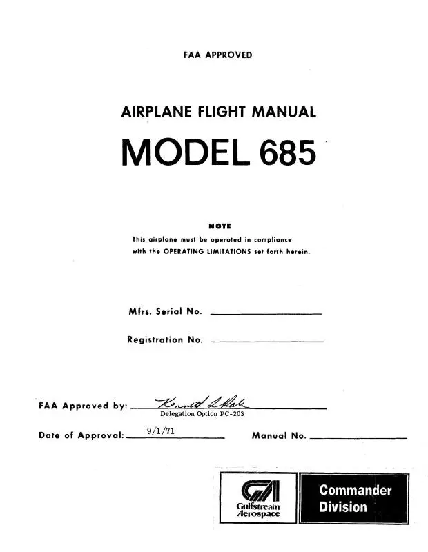 Aero Commander 685 1971 Flight Manual (Ac685-71-F-C) 1