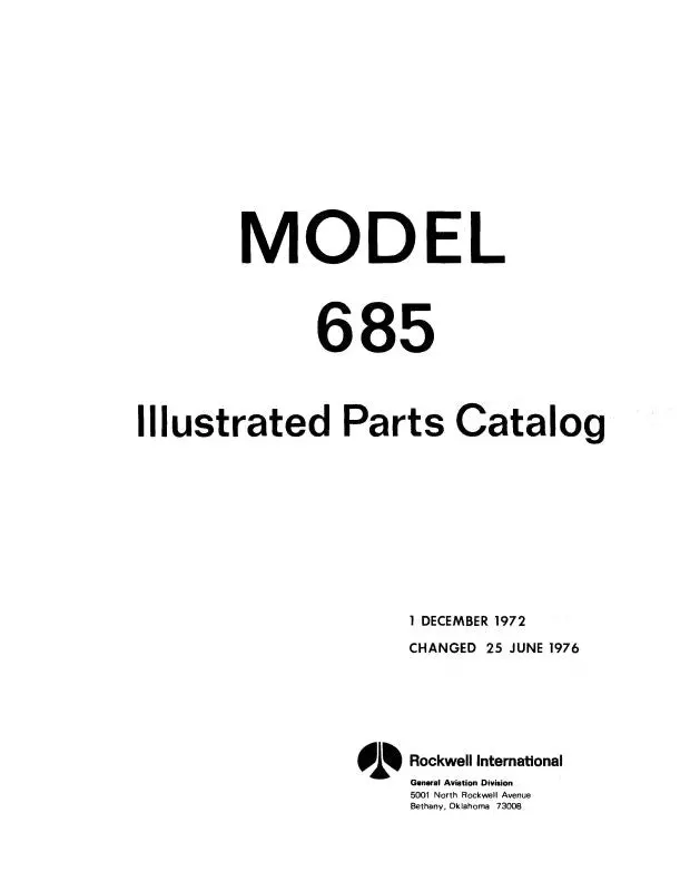 Aero Commander 685 1972-74 Illustrated Parts Catalog (Ac685-P-C) 1