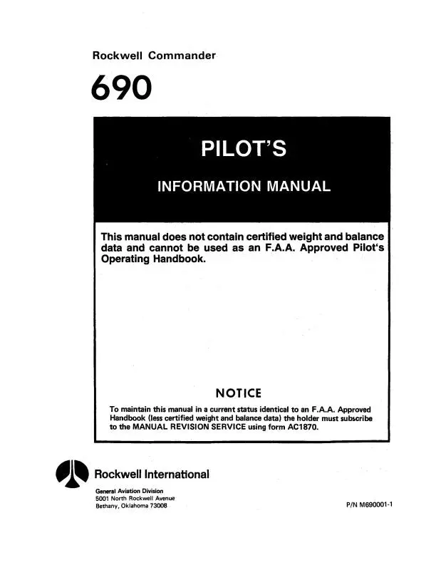 Aero Commander 690 1972-73 Flight Manual (M690001-1A) 1