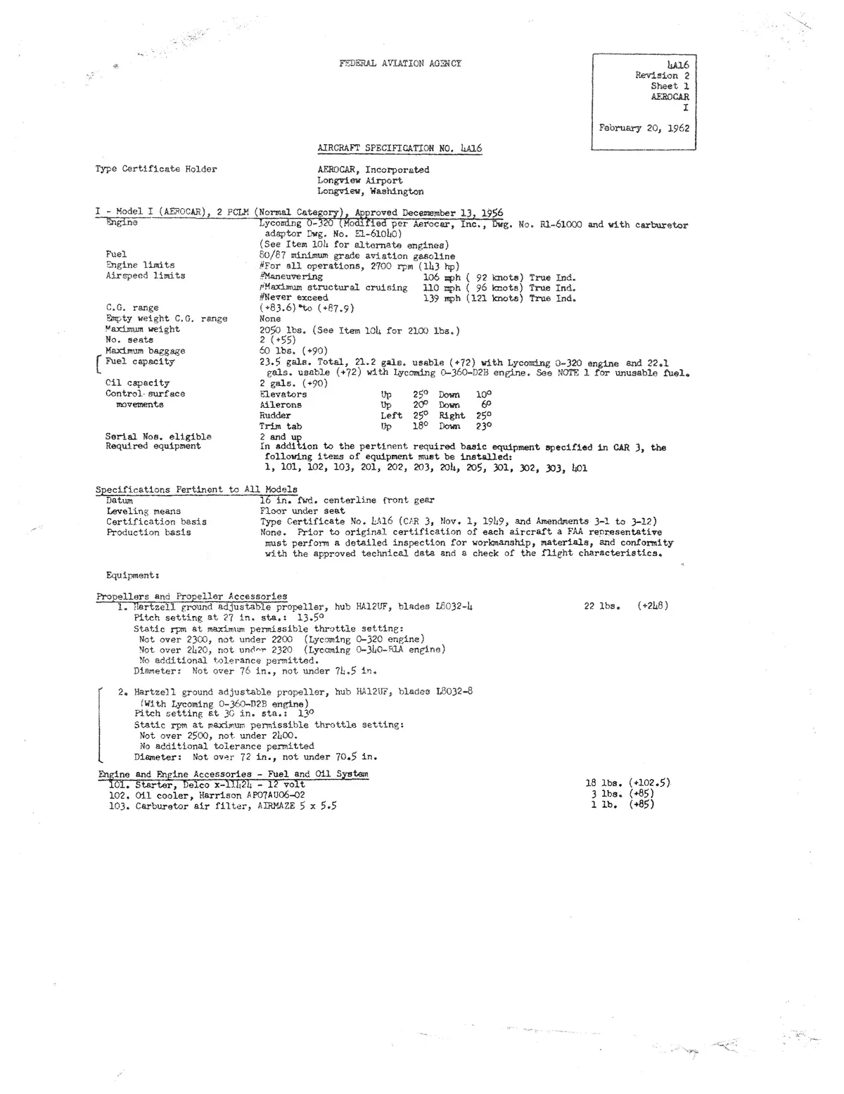 Aero Commander Aerocar Aircraft Specifications (4A16) 1