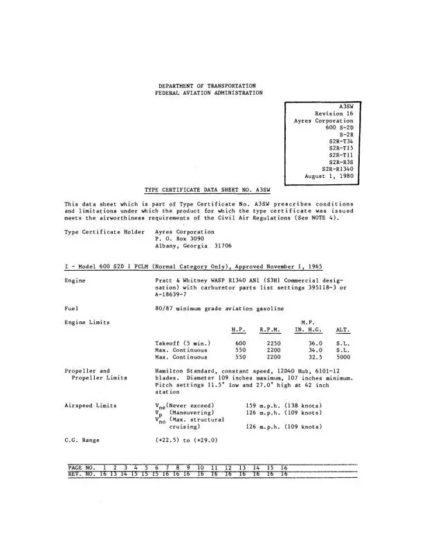 Aero Commander S2d Faa Spec Sheet Aircraft  Specification (A4sw) 1
