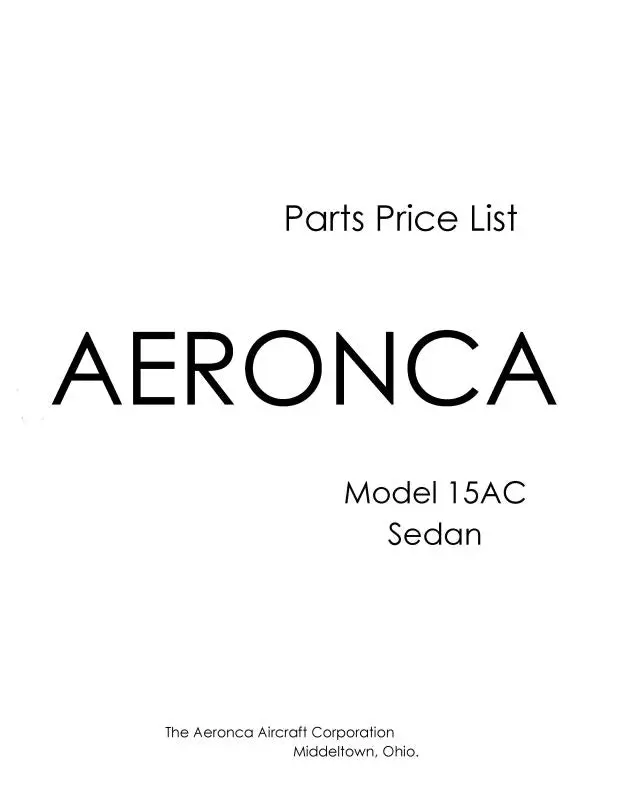 Aeronca 15Ac Series 1949 Parts Catalog (Ae15ac-49-P-C) 1