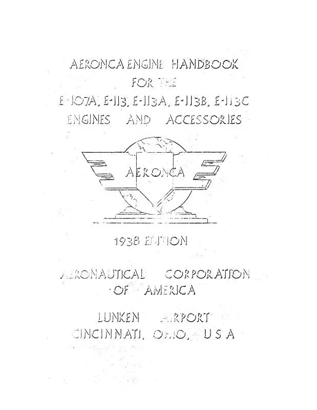 Aeronca E-107A,E-113,A,B,C 1938 Engine Accessories & Handbook (Aee107a,Eaa338) 1