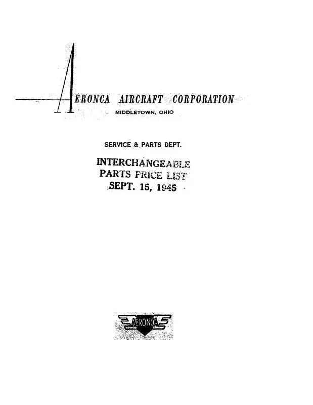 Aeronca Master Part List Current & Prewar Master Parts Price List (Aemasterprice19) 1