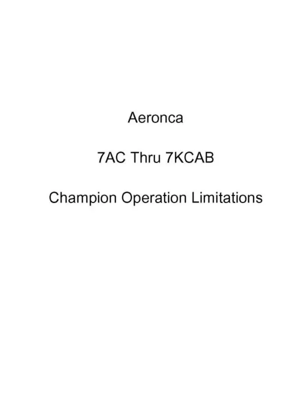Aeronca 7Ac Thru 7Kcab Champion Operation Limitations (Ae7ac-7Kcabopl) 1