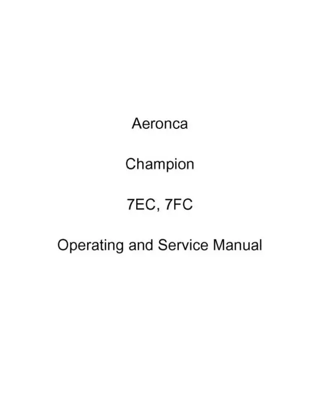 Aeronca 7Ec, 7Fc Champion Maintenance & Operating & Parts (Ae7ec,7Fcm) 1