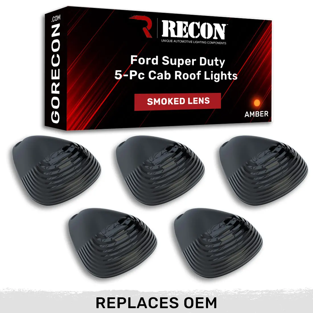 Ford Super Duty 99-16 5 Piece Cab Lights Amber Xenon Bulbs With Smoked Lens - (Attn: This Cab Light Kit Replaces Oem Factory Installed Ford 99-16 Cab Roof Light Lenses) 1