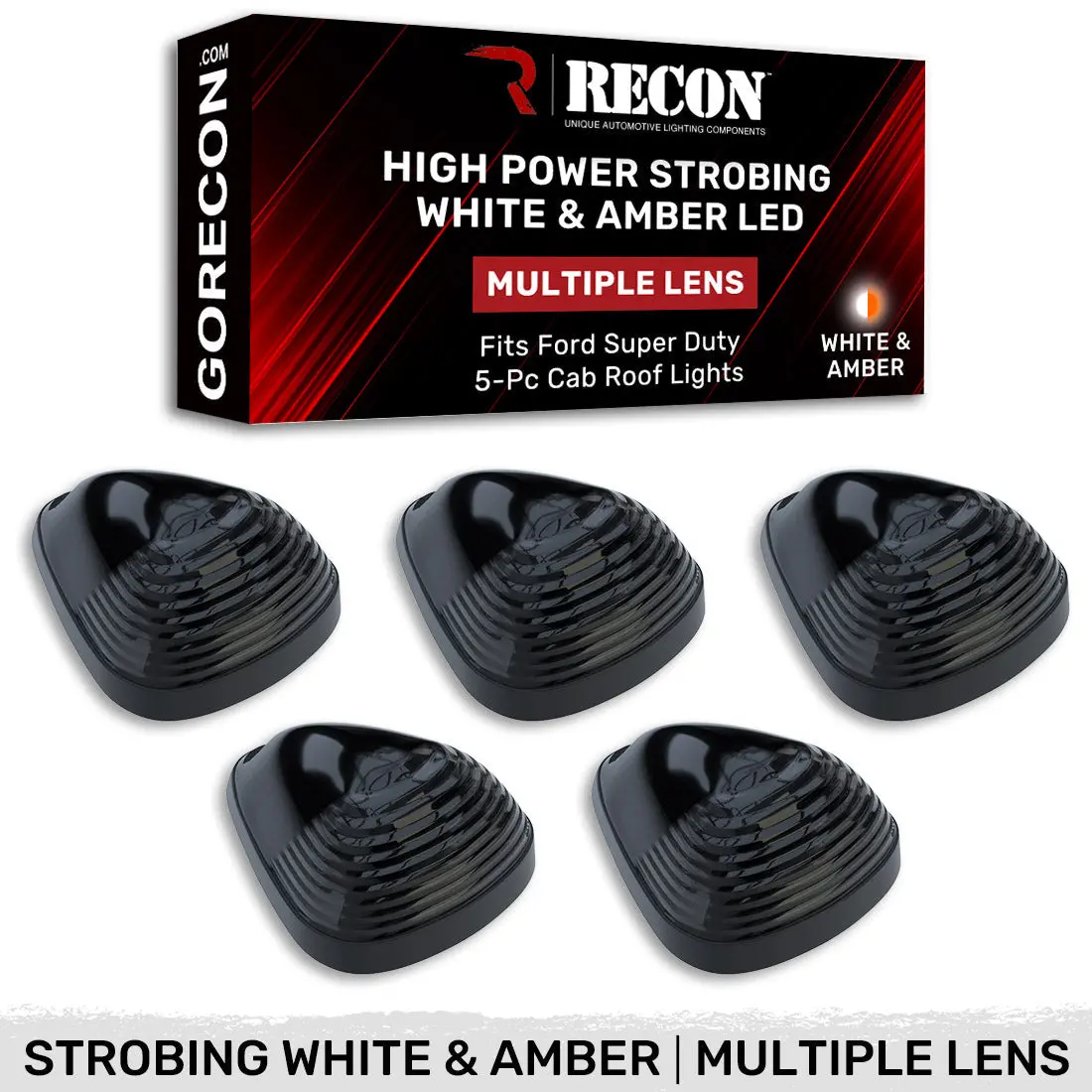 Ford Super Duty 99-16 5-Piece Cab Light Kit Strobe Led In White & Amber - Multiple Lens 1