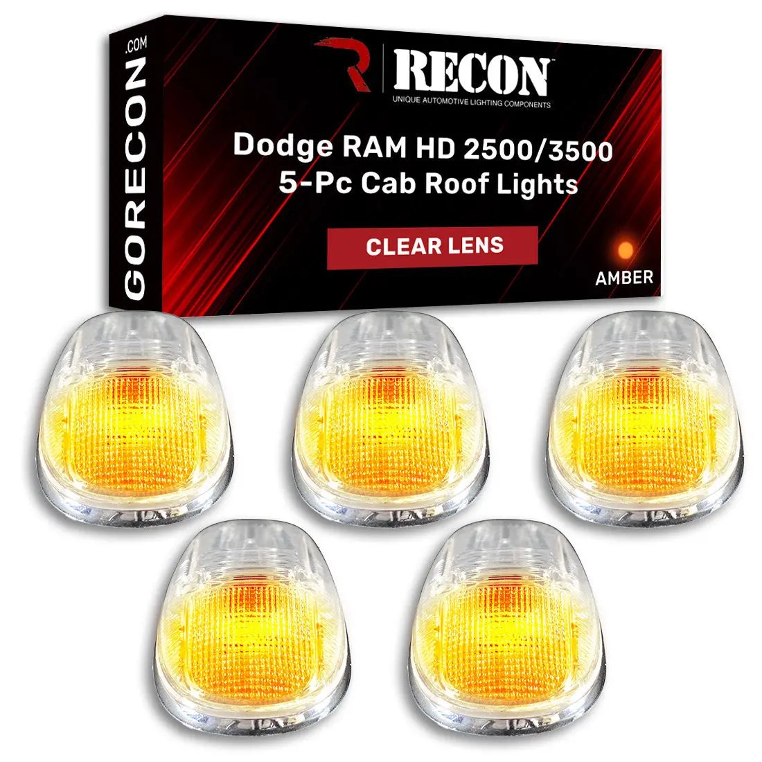 Dodge Ram 99-02 5 Piece Cab Roof Light Set Led Clear Lens In Amber 1