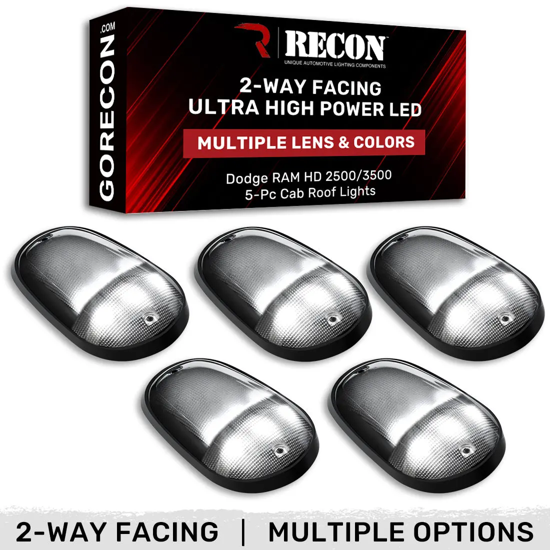Dodge Ram Heavy-Duty 2500/3500 03-18 5 Piece Cab Roof Light Set 2-Way Front & Rear Facing Ultra High-Power Leds Multiple Lens & Colors 1