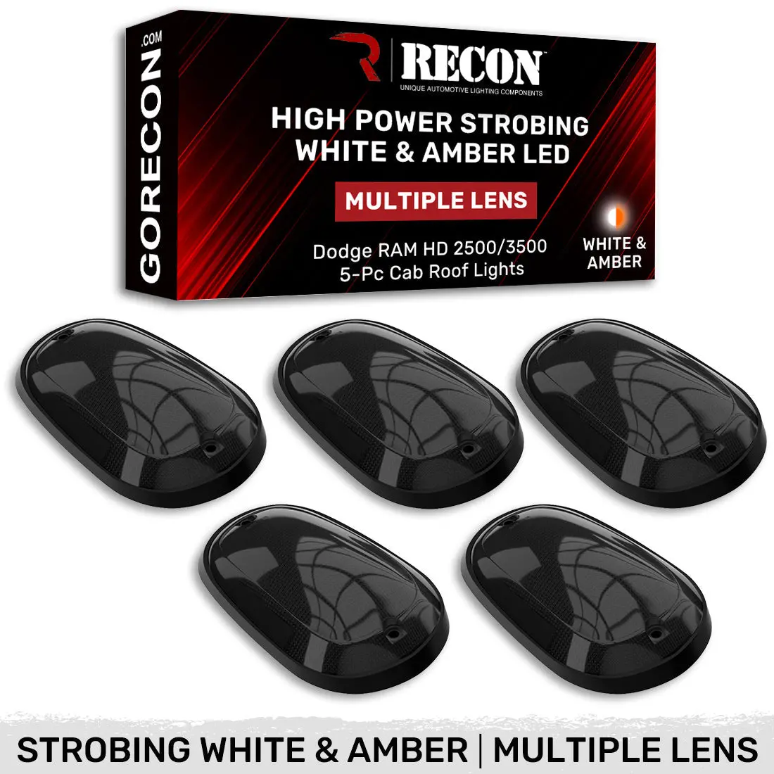 Dodge Ram 03-18 Heavy-Duty 2500/3500 5-Piece Cab Roof Light Kit Strobe Led White & Amber - Multiple Lens 1