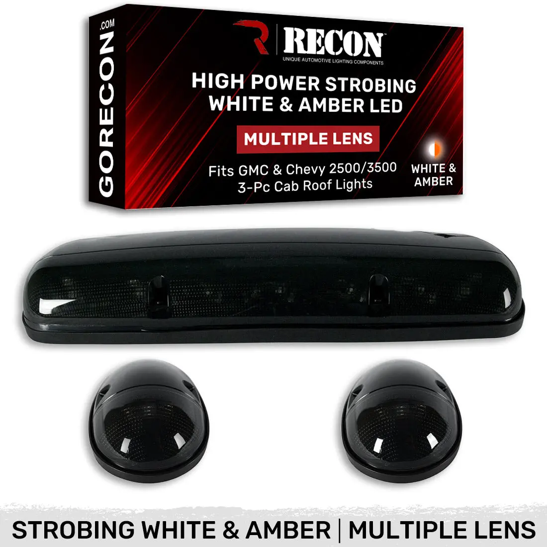 Gmc & Chevy 02-07 3-Piece Cab Roof Light Kit Strobe Led White & Amber - Multiple Lens 1