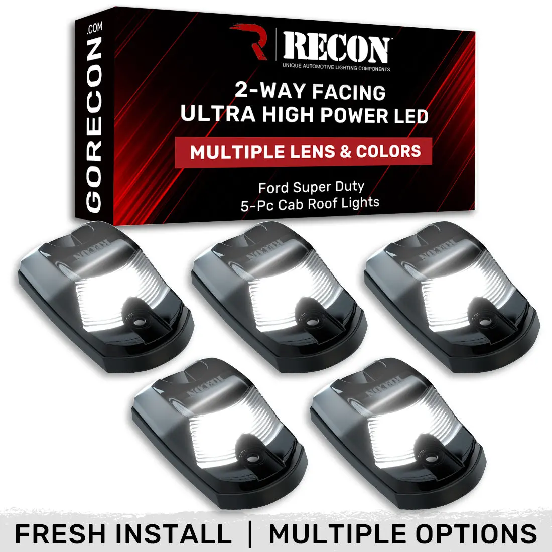 Ford Super Duty 17-25 5-Piece Cab Roof Light Set 2-Way Front & Rear Facing Ultra High-Power Leds Multiple Lens & Colors - (Attn: For Models That Did Not Come With Factory Cab Roof Lights) 1