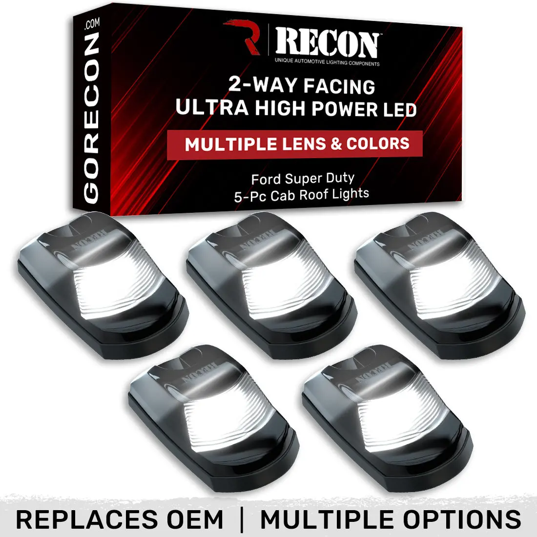 Ford Super Duty 17-22 5-Pc Cab Roof Light Set 2-Way Front & Rear Facing Ultra High-Power Leds (Replaces Factory/Oem Cab Lights Only) - Multiple Options 1