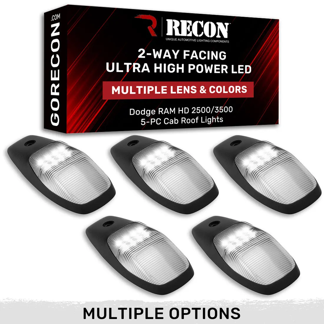 Dodge Ram Hd 2500/3500 19-25 5 Piece Cab Roof Light Set 2-Way Front & Rear Facing Ultra High-Power Leds Multiple Lens & Colors 1