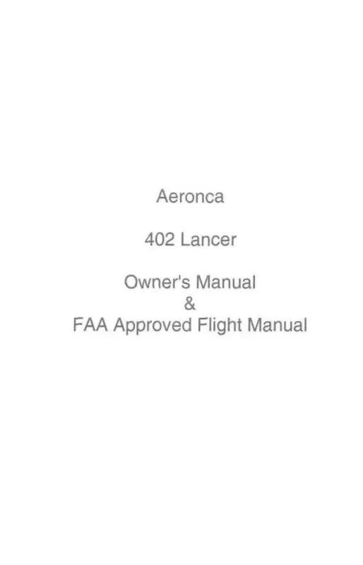 Aeronca Twin Champion Lancer Owner's Manual & Flight Manual (Ae402-O-C) 1