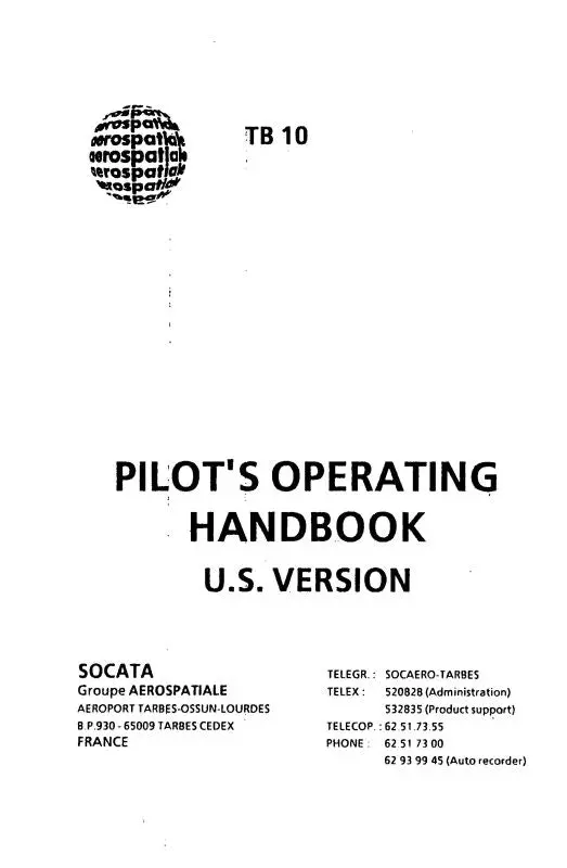 Aerospatiale Tb10 1988 Pilot's Operating Handbook (A4tb10-88-Poh-C) 1