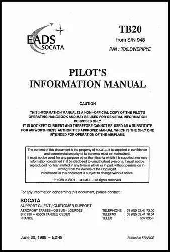 Aerospatiale Tb20 1988 Pilot's Information Manual (A4tb20-88-Pim-C) 1