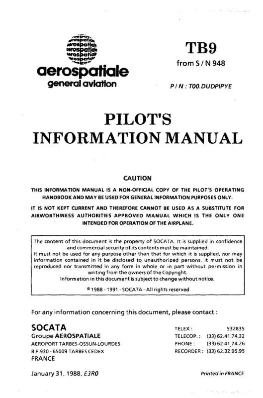 Aerospatiale Tb9 Flight Manual (Sn-948) 1