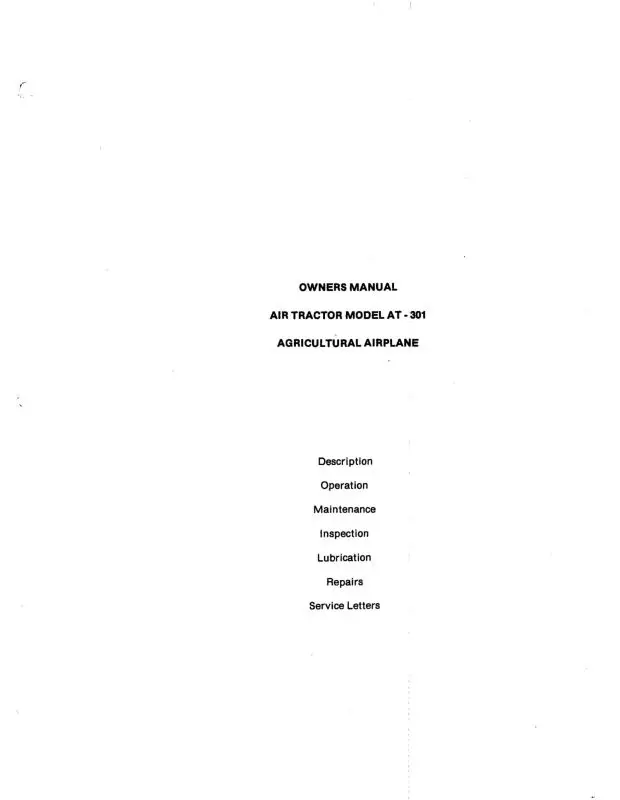 Air Tractor, Inc. At-301 Air Tractor Agricultural Owner's Manual (Ajat301-O-C) 1