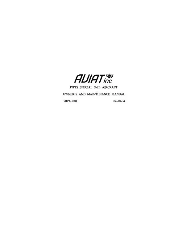 Aviat Aircraft Inc Pitts Special S-2B 1984 Owner's & Maintenance Manual (70197-001) 1