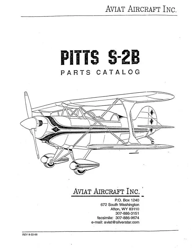Aviat Aircraft Inc Pitts Model S-2B Parts Catalog (Ats2b-88-P-C) 1