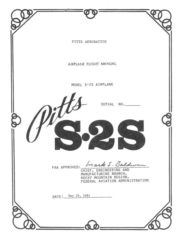 Aviat Aircraft Inc Pitts Model S-2S 1981 Flight Manual (Ats2s-81-F-C) 1