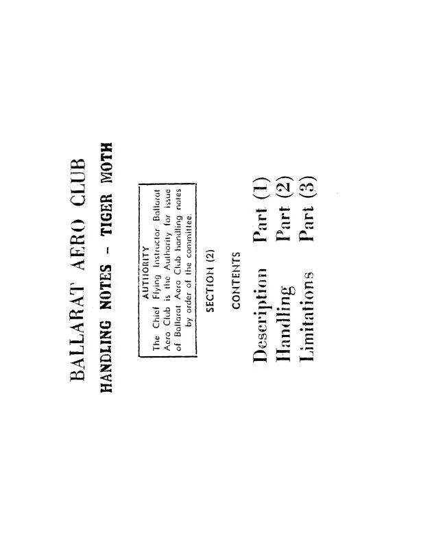 Ballarat Aero Club Tiger Moth Handling Notes Description, Handling, Limitations (Bctigermoth-C) 1