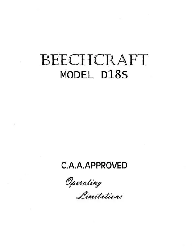 Beech D18s Series Flight & Operating Limitations (404-180152) 1
