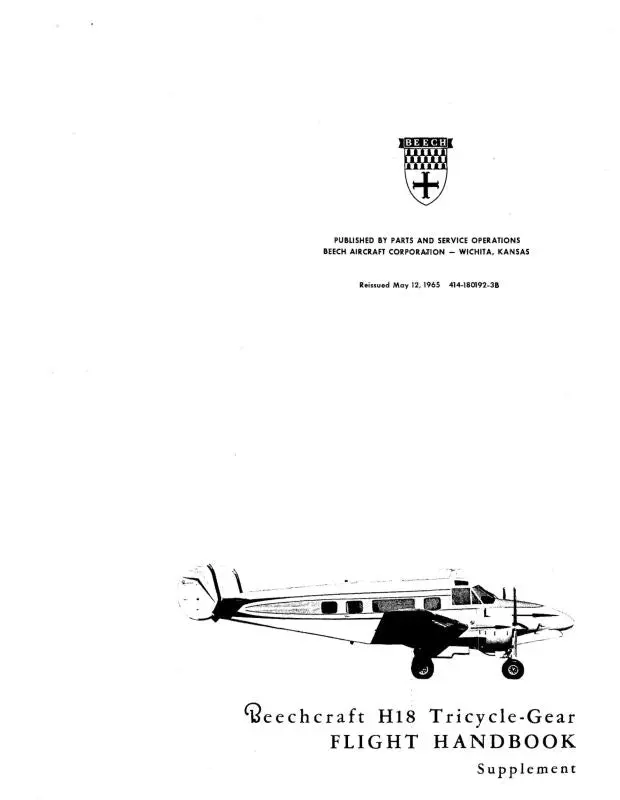 Beech H18 Tri-Gear Supplemement Flight Manual (414-180192-3B) 1