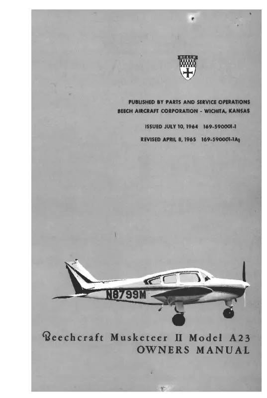Beech A23 Musketeer Ii Owner's Manual (169-590001-1) 1