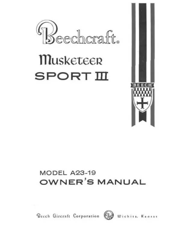 Beech A23-19Musketeer Sport Iii Owner's Manual (169-590002-1-1A) 1