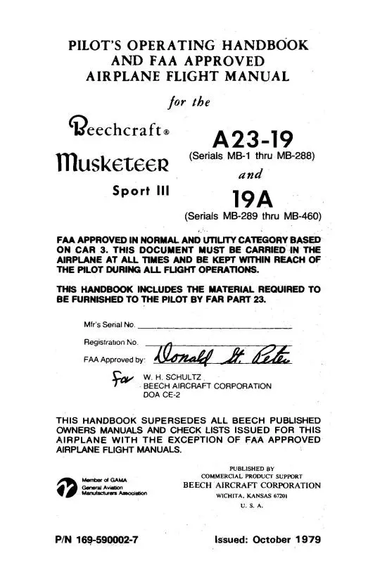 Beech A23-19 & 19A Series Operating Handbook (169-590002-7) 1