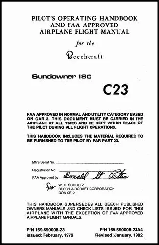 Beech C23 Sundowner 180 Pilot's Operating Handbook (169-590008-23A) 1