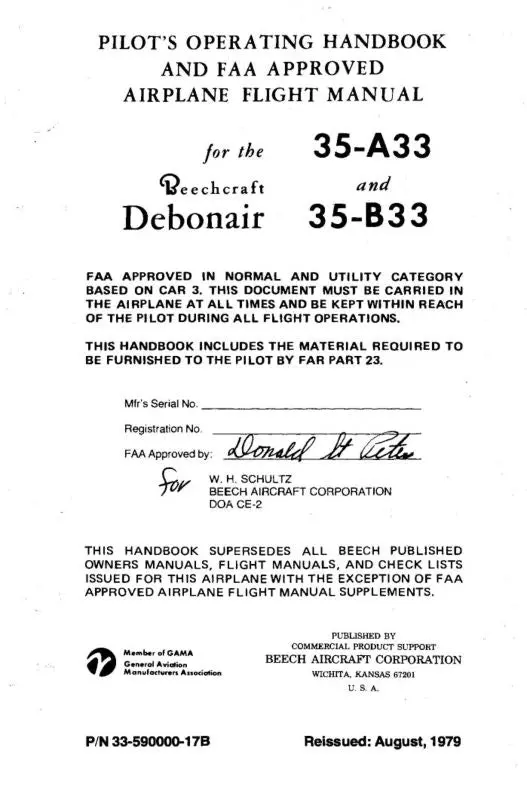 Beech 35-A33,B33 Debonair Pilot's Operating Handbook (33-590000-17B) 1