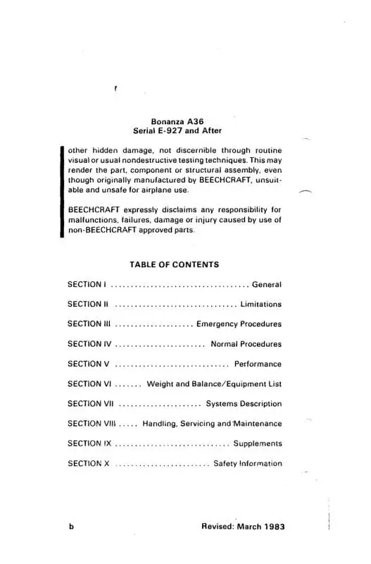 Beech A-36 Poh Pilot's Operating Handbook (36-590002-17) 1